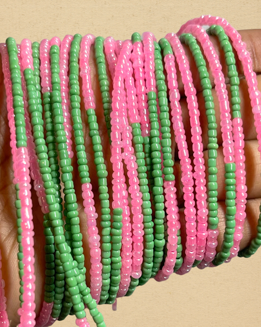 Pink & Green Block Waist Beads