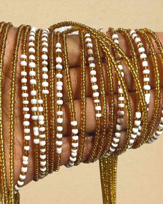 Gold & White Dotted Waist Beads