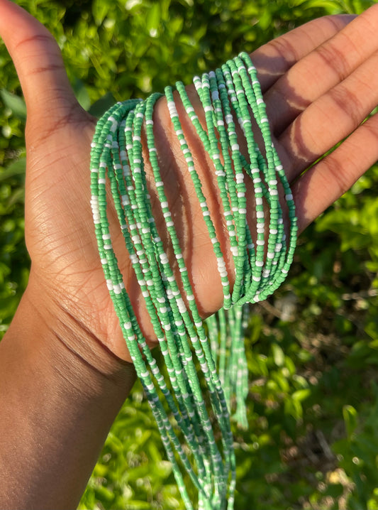 Green & White Dotted Waist Beads