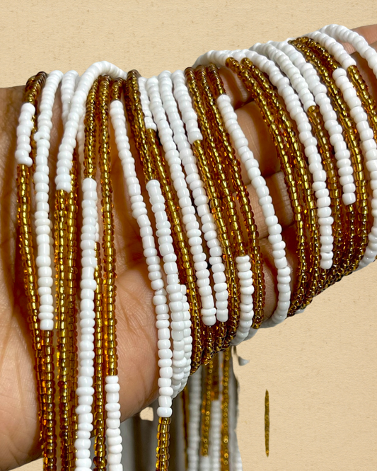 Gold & White Block Color Waist Beads